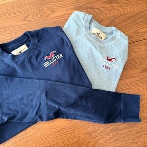 2 pc Men’s Hollister Embroidered Logo Long sleeve shirts in Navy and Light Gray
